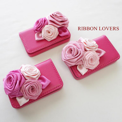 【送料無料】リボンの薔薇のカードケース(ピンク③) 4枚目の画像