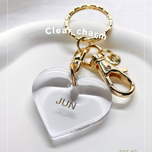 名入れ♡天然シェル✨キラキラ ハートドロップチャーム ホワイト♡iPhone 白 名入れ・文字入れ】ハート♡透明♡clear♡Heart♡クリア キーホルダー