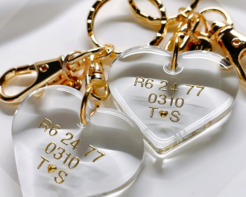 名入れ・文字入れ】ハート♡透明♡clear♡Heart♡クリア キーホルダー