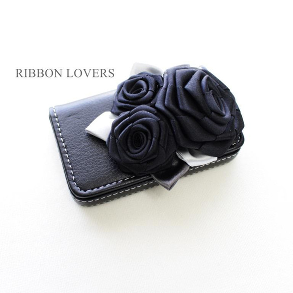 【送料無料】リボンの薔薇のカードケース(ブラック) 3枚目の画像