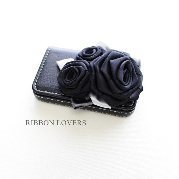 【送料無料】リボンの薔薇のカードケース(ブラック) 2枚目の画像