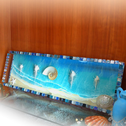 アートパネル 碧のビーチ&シェル(貝ガラ) 900×300 レジンアートパネル 海／壁掛けパネル　パワーシェル 5枚目の画像