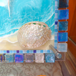 アートパネル 碧のビーチ&シェル(貝ガラ) 900×300 レジンアートパネル 海／壁掛けパネル　パワーシェル 10枚目の画像