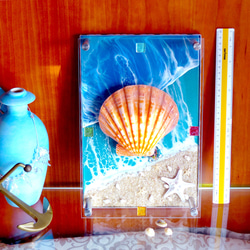 アートパネル 海　碧のビーチ&シェル(貝ガラ) レジンアート　壁掛けパネル ディスプレイ　パワーシェル 6枚目の画像