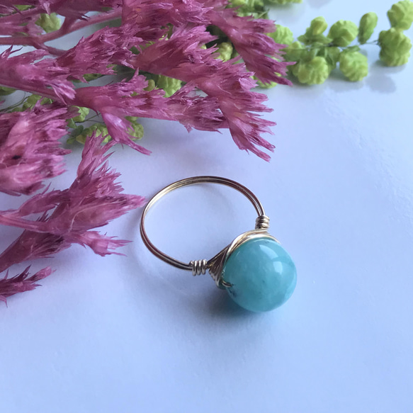 アマゾナイト ワイヤーリング 14kgf ワイヤーラッピング 指輪・リング