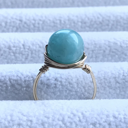 アマゾナイト ワイヤーリング 14kgf ワイヤーラッピング 指輪・リング