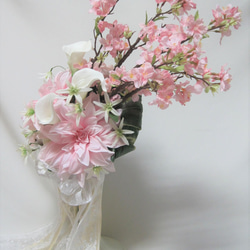 桜とダリアのクラッチブーケ♪ブートニア付き♪生花みたいに綺麗な造花です♪高品質なのに安い 4枚目の画像