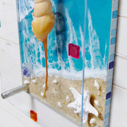 アートパネル 壁掛け　碧のビーチ&シェル(貝殻) 300×200　レジンアートパネル ディスプレイ　パワーシェル 4枚目の画像
