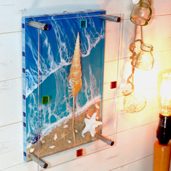 アートパネル 壁掛け　碧のビーチ&シェル(貝殻) 300×200　レジンアートパネル ディスプレイ　パワーシェル 7枚目の画像