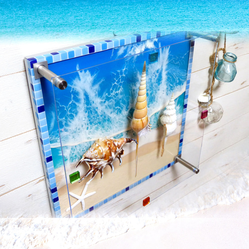 アートパネル 壁掛け 碧のビーチ&シェル(貝殻) 300×300 レジン