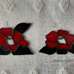 ステンドグラス 「紅色の藪椿」椿　camellia 7枚目の画像