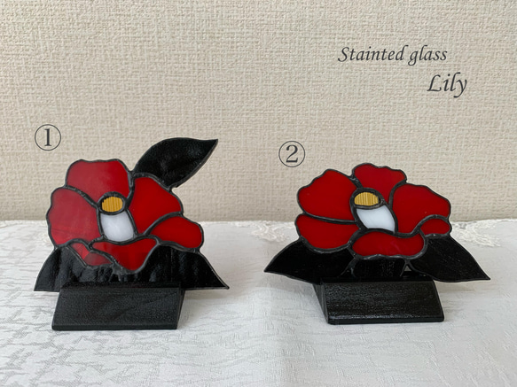 ステンドグラス 「紅色の藪椿」椿　camellia 2枚目の画像
