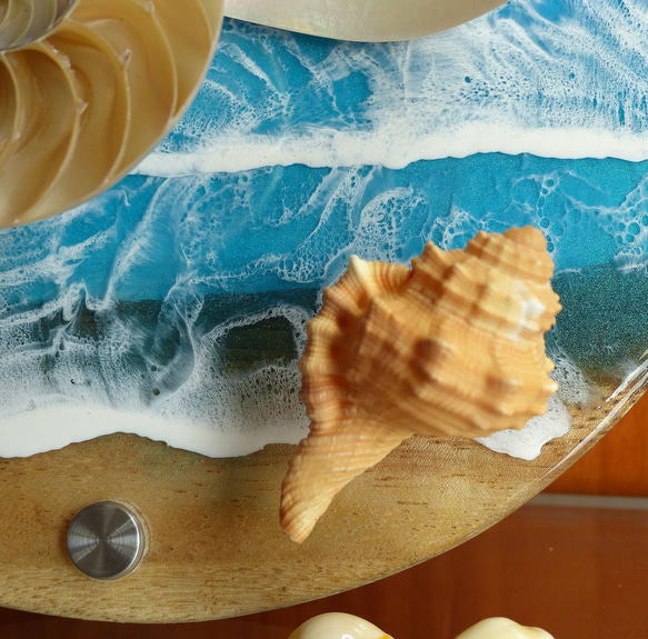 アートパネル 壁掛け　碧のビーチ&シェル(貝殻) Φ200　レジンアートパネル 店舗　ディスプレイ　パワーシェル 6枚目の画像