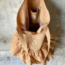 European linen big frill bag (milk tea) 10枚目の画像