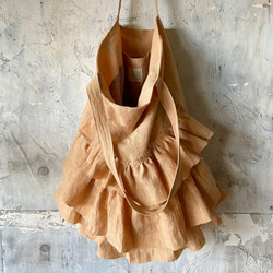 European linen big frill bag (milk tea) 11枚目の画像