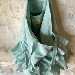 European linen big frill bag (mint blue) 9枚目の画像