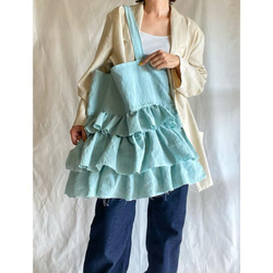 European linen big frill bag (mint blue) 5枚目の画像