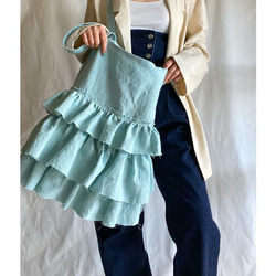 European linen big frill bag (mint blue) 1枚目の画像