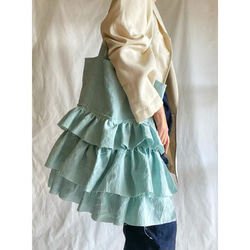 European linen big frill bag (mint blue) 4枚目の画像