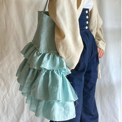 European linen big frill bag (mint blue) 2枚目の画像