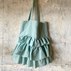 European linen big frill bag (mint blue) 7枚目の画像