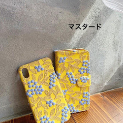 3色展開手帳型♡ぷっくり刺繍フラワー　iPhoneケース 6枚目の画像