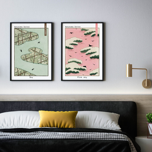 アートポスター インテリアポスター 渡辺省亭 「Pink sky」 L判 ハガキ