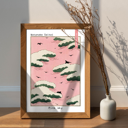 アートポスター インテリアポスター 渡辺省亭 「Pink sky」 L判 ハガキ