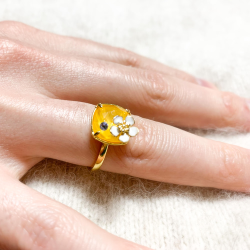 はちみつ色のリング（蜜）サイズフリー はちみつカラーのフラワーリング フリーサイズ 指輪・リング Racao