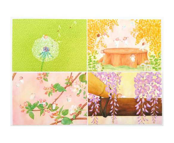 絵画プリント　ポストカードサイズ　「春から夏へ」 ４枚セット B 1枚目の画像