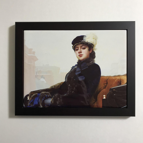 硝子絵画 女性の肖像 木製フレーム付き