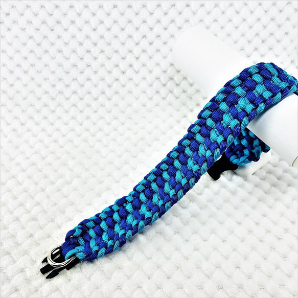 [キット]パラコードマクラメ編み＃160ターコイズブルーと紫の大、中型犬用首輪No190 5枚目の画像