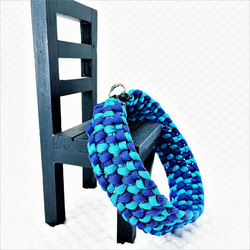 [キット]パラコードマクラメ編み＃160ターコイズブルーと紫の大、中型犬用首輪No190 4枚目の画像