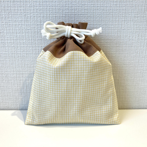 フクモモ仲良し巾着ポーチ　チェックブラウン フクモモ仲良し巾着ポーチ チェックブラウン