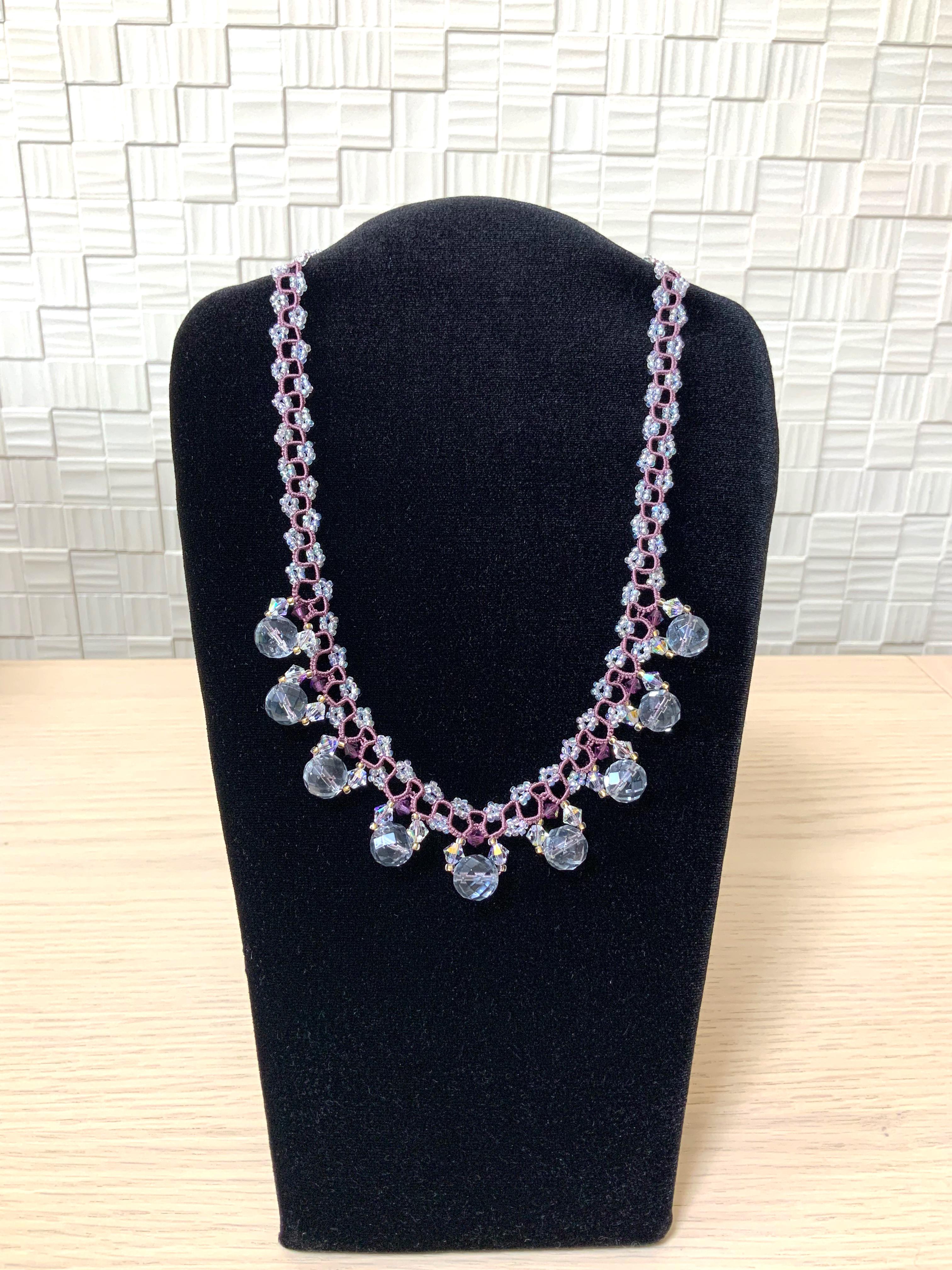 タティングレース　天然石 水晶ネックレス　パープル系 6,160円