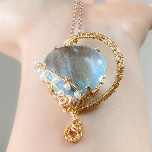 海の精の宝物♡アクアマリンのワイヤージュエリー ネックレス