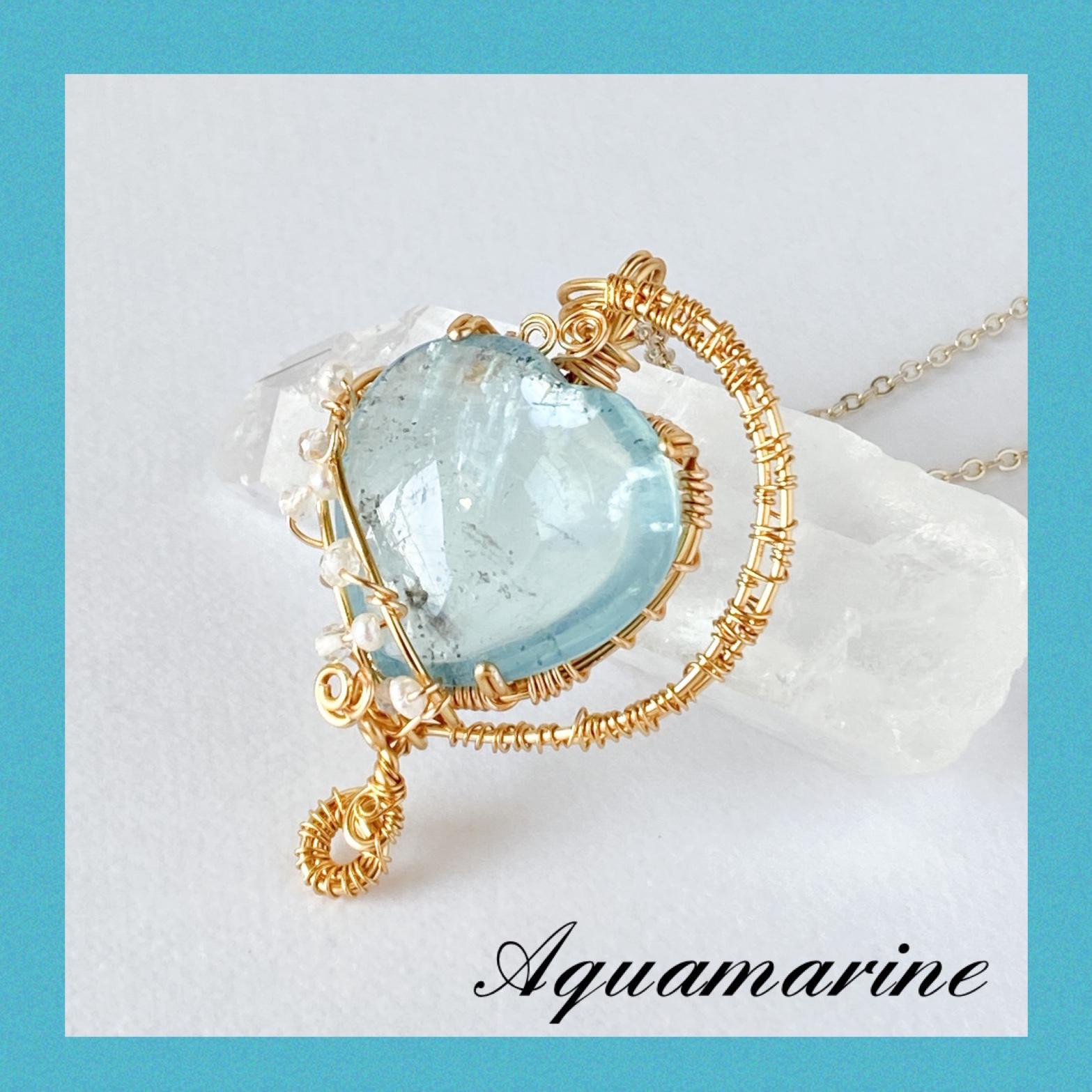 ゆき　アクアマリン　ペンダントトップ　ワイヤージュエリー ゆき　アクアマリン　ペンダントトップ　ワイヤージュエリー