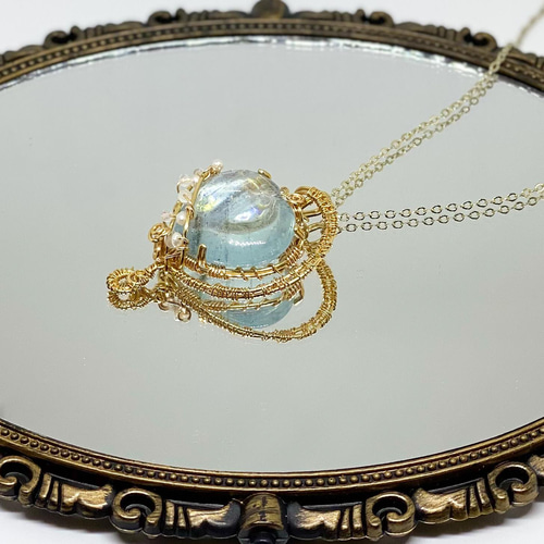 海の精の宝物♡アクアマリンのワイヤージュエリー ネックレス