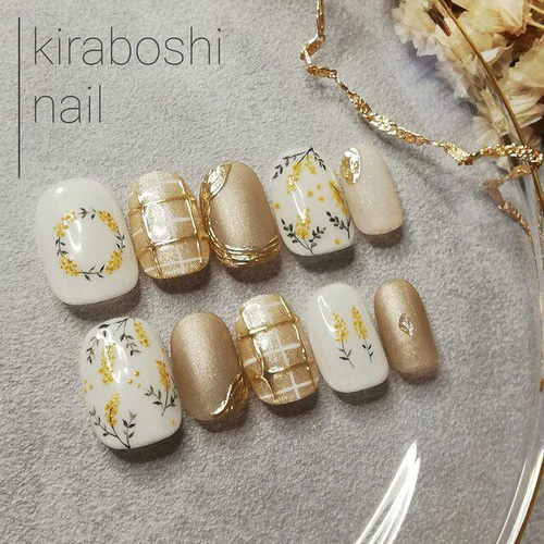 2点セット現品のみ　ネイルチップ　ニュアンスネイル　ミモザネイル　ミラーネイル 2点セット現品のみ ネイルチップ ニュアンスネイル ミモザネイル