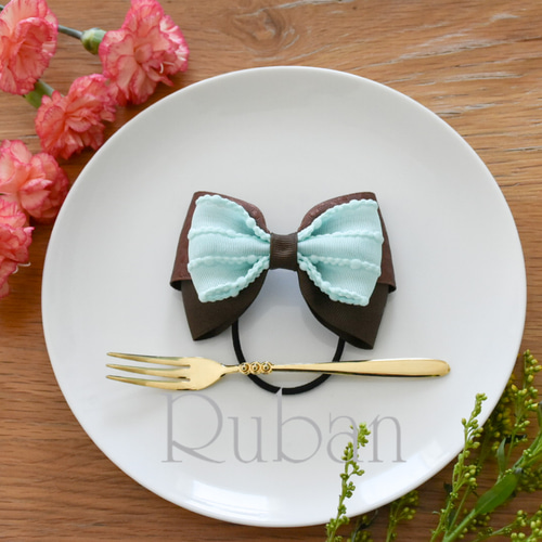 チョコミント バタフライリボン ヘアゴム Ruban୨୧ リュバン