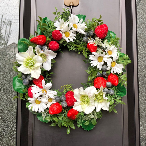 274.マーガレット・いちご・ブルーベリー・春リース・フラワーリース