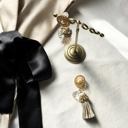 復古珍珠鈕扣和流蘇 2way 耳環 第4張的照片