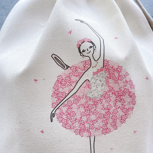 バレエ　桜バレリーナ巾着　名入れ可能 4枚目の画像