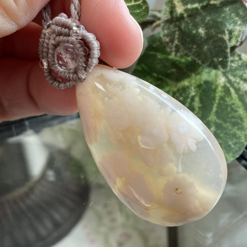 チェリーブロッサムアゲート 桜瑪瑙 ネックレス（マクラメ編み