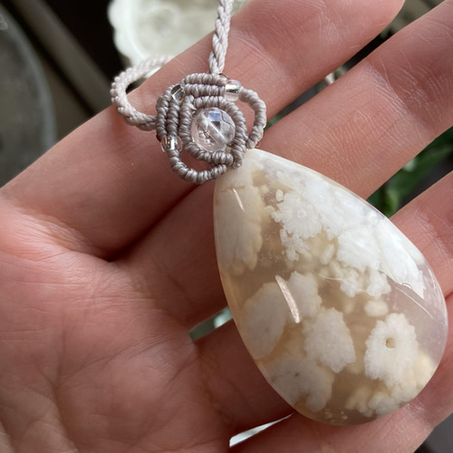 チェリーブロッサムアゲート 桜瑪瑙 ネックレス（マクラメ編み