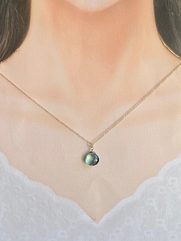 〜Sea green〜 Green Amethyst Quartz  Necklace 14kgf シルバー変更可能 4枚目の画像