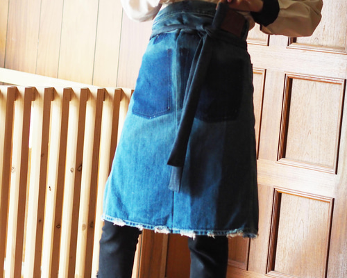 デニムリメイク　エプロン　NO.08S ジーンズリメイクエプロンの作り方＊デニムの解体方法＊DIY