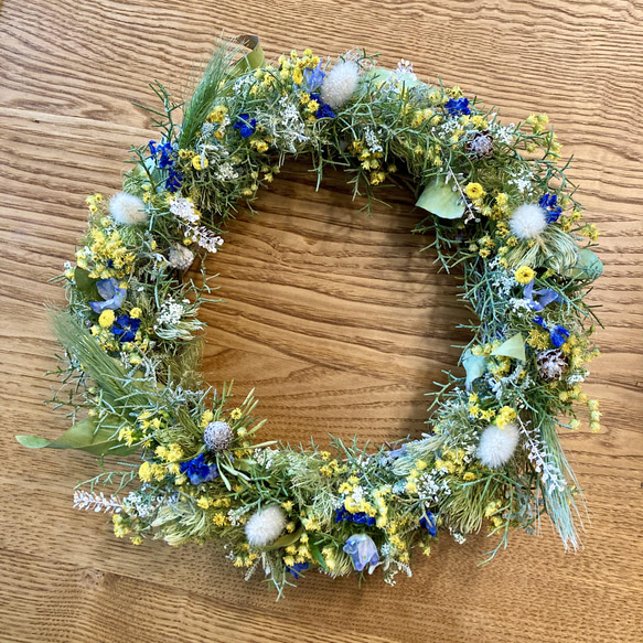 プリザーブドフラワーリース✳︎ブルー＆イエローのデュエット