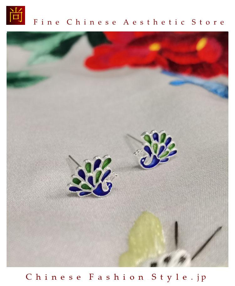 エスニック ハンドメイド 銀細工 透かし シルバー999 銀 フィリグリー エナメル ピアス  レディース 人気#103