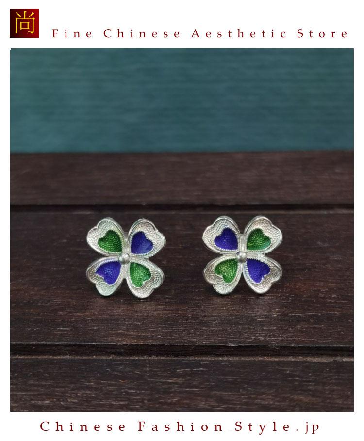 エスニック ハンドメイド 銀細工 透かし シルバー999 銀 フィリグリー エナメル ピアス  レディース 人気#104